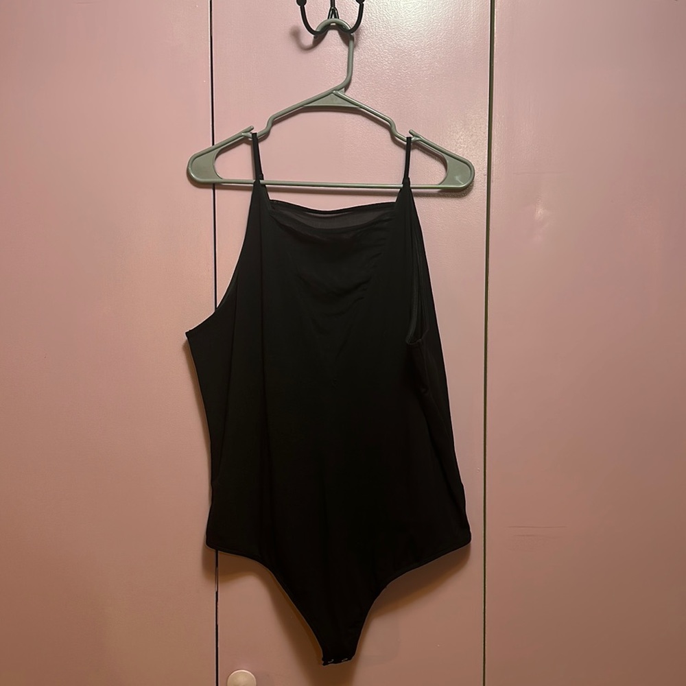 Express deep v neck mesh bodysuit.